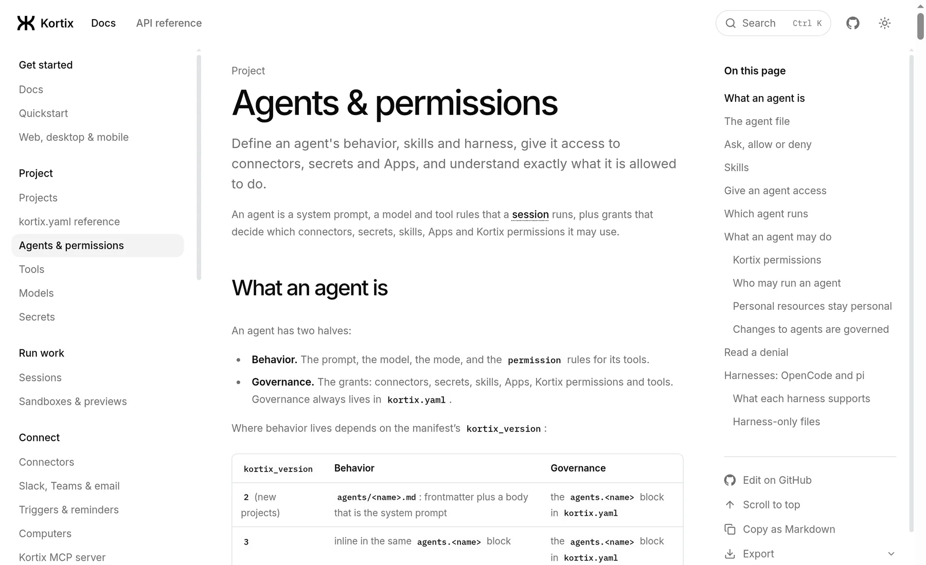 Kortix docs: Agents & permissions
